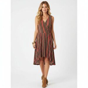 Lauren Ralph Lauren Striped Faux Wrap Dress Petite Small Asymmetric Boho Stretch